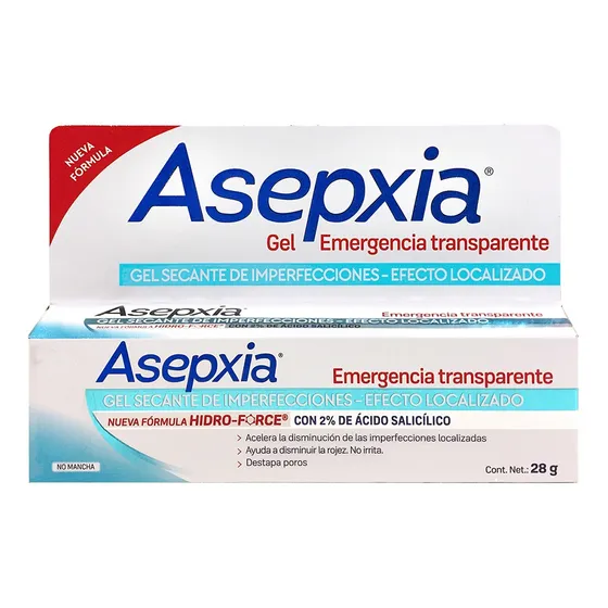 Asepxia Gel Emergencia Transparente 28grs Momento de aplicación Día/Noche Tipo de piel Grasa