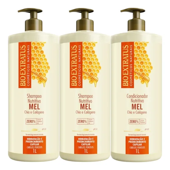 Kit 2 Shampoo 1 Condici Mel Nutritivo 1 L Bio Extratus K9721