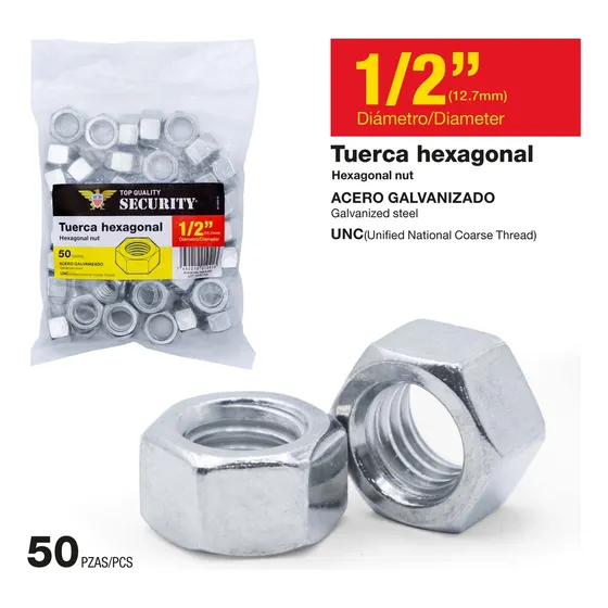 Tuerca Hexagonal Galvanizada 1/2  Unc Grado 2 (paqt X 50)