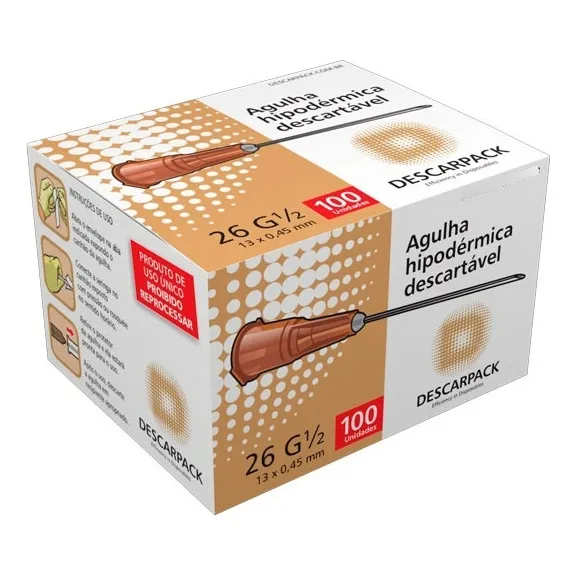 Agulha HiPodérmica 26g 13x45 Caixa C/100 Unidades Descarpack