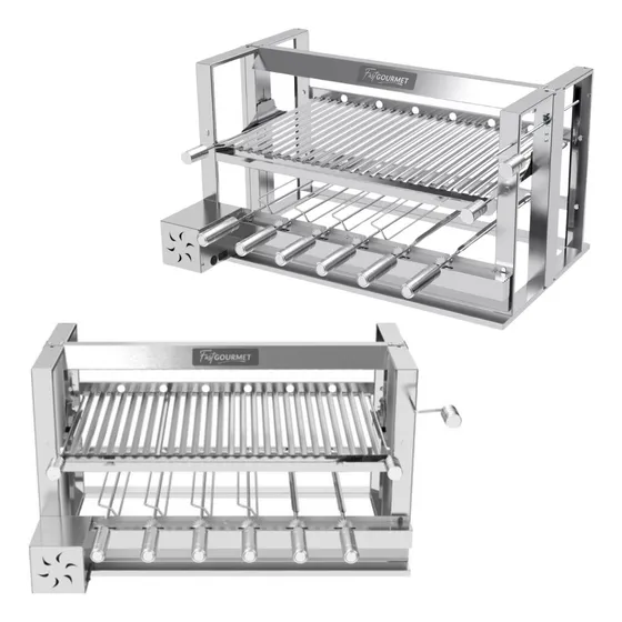 Churrasqueira Elevatoria Grill Inox Motor 6 Espetos Grelha