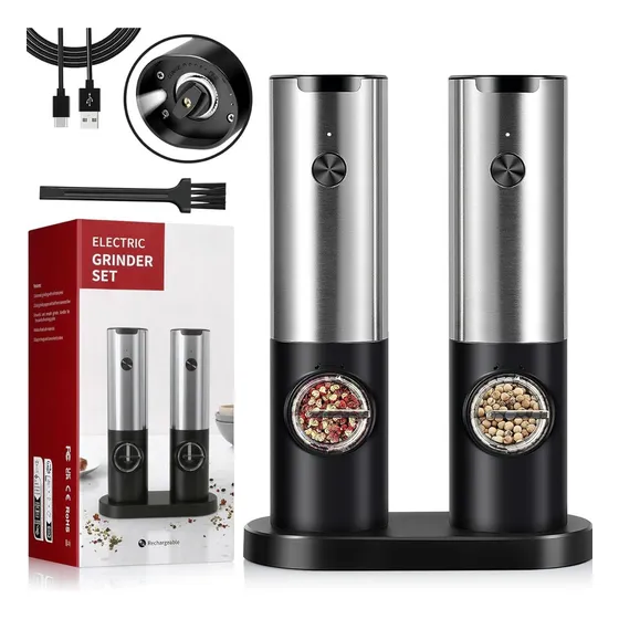 Set Molinillo Sal Y Pimienta Eléctrico Con Base Usb C