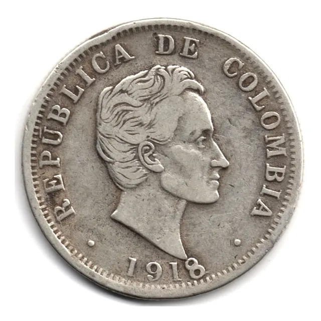 50 Centavos 1918 Medellín Plata Girada A Las 5:30