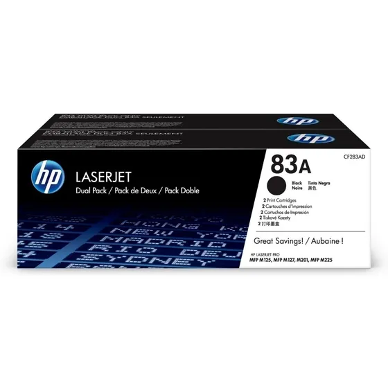 Tóner Hp Pack 2 83a Negro Laserjet Original(cf283ad)