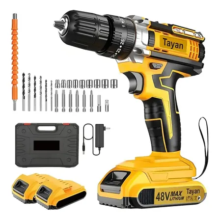 Furadeira Impacto 48v Amarela 2 Baterias Bivolt Alta Potênci Amarelo 48v