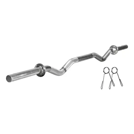 Barra W Maciça 1,20m Cromada Com Presilhas Para Academia Cromada