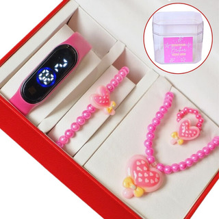 Kit Relógio Infantil Menina + Colar Pulseira Anel Miçangas Kit Relógio Infantil Menina + Colar Pulseira Anel Miçangas