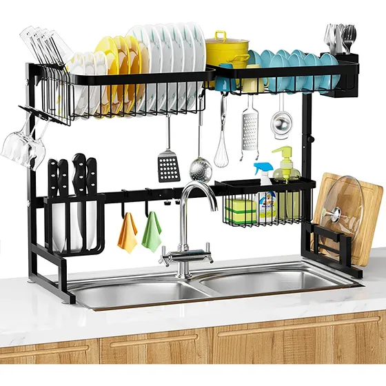 Escurridor De Platos De 2 Niveles De Longitud Ajustable Negr