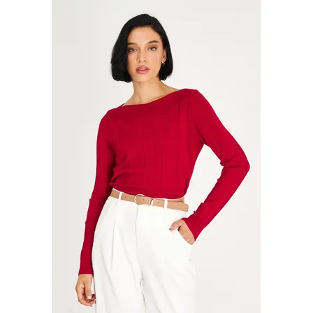 Sweater Acanalado Cuello Bote Rojo Nicopoly