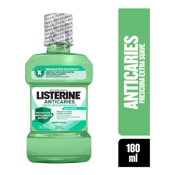 Enjuague bucal LISTERINE® Anticaries Sin Alcohol 180 mL