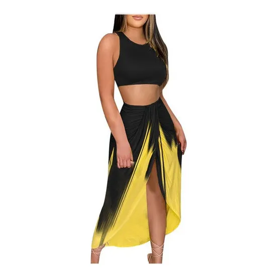 L Suéter Sin Tirantes Crop Tops + Conjunto De Falda Dividida