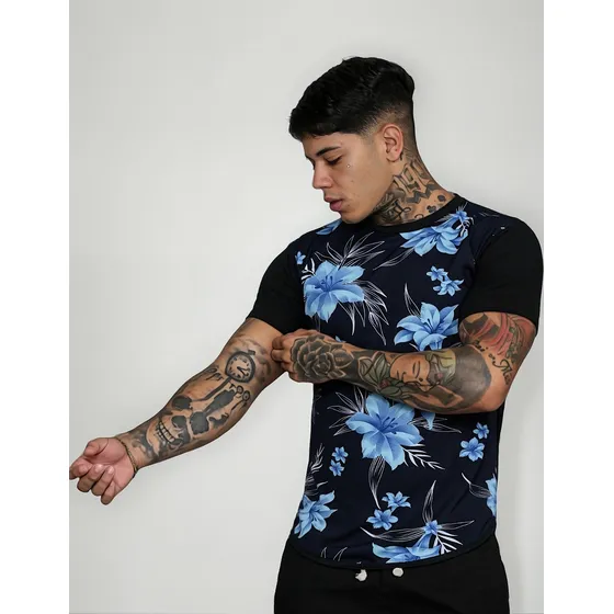 Kit 4 Camisa Long Line Floral Estampada Masculina Swag