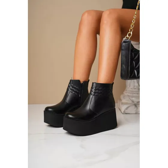 Bota Botineta Negra De Mujer Con Plataforma Alta Tom Full