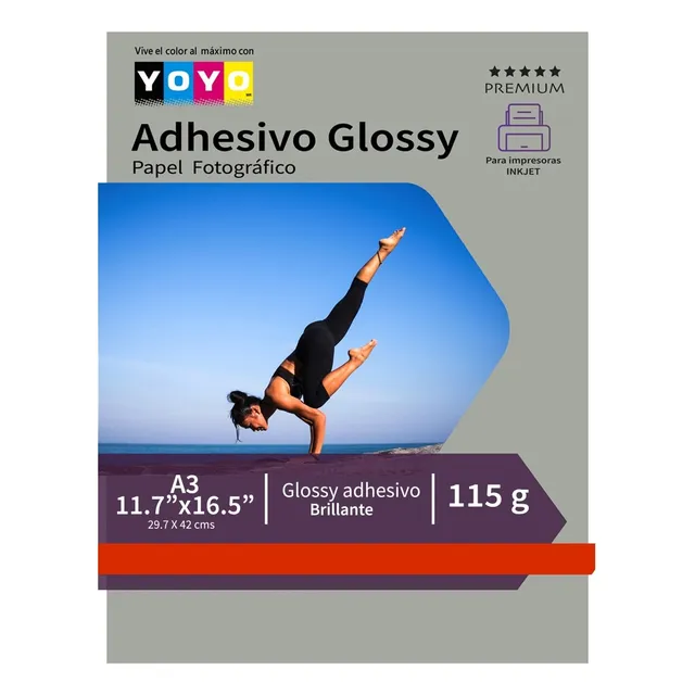 100 Hojas De Papel Fotografico Adhesivo Glossy A3 115gr Yoyo Blanco