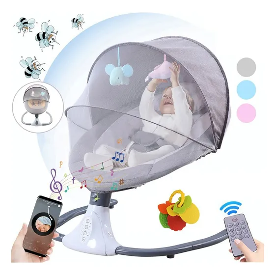 Columpio Mecedora Eléctrica Bebé Con Mosquitero Cuna Música Color Gris MT