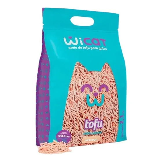 Areia Higiênica Biodegradável de Tofu Fragrância de Pêssego 2,1kg Wicat