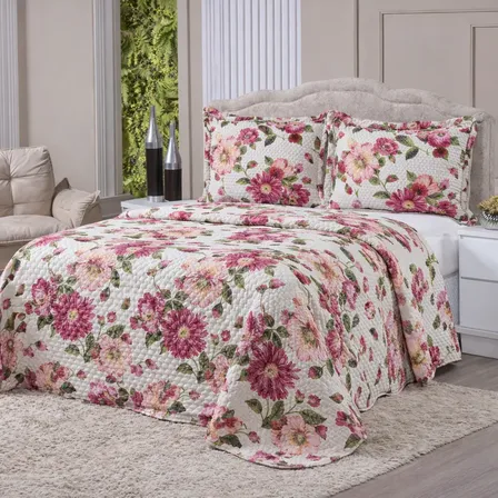 Kit Cobre Leito Queen 3 Peças Bordado Colcha Super Luxo