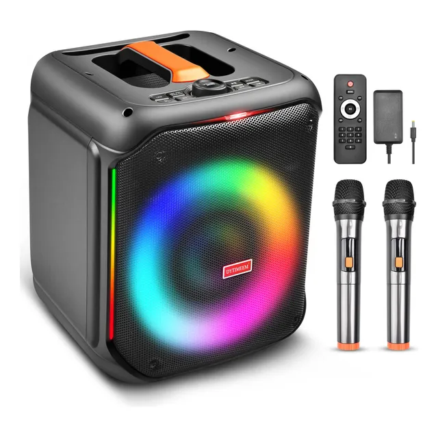 40W Bocina Dytimeem Bluetooth 5.3 Para Fiestas Con Subwoofer Grande y Potente, Altavoz de Karaoke Portátil Con 2 Micrófonos Inalámbricos, Hasta 12 horas de Batería, Perfecto Para Fiestas y Eventos