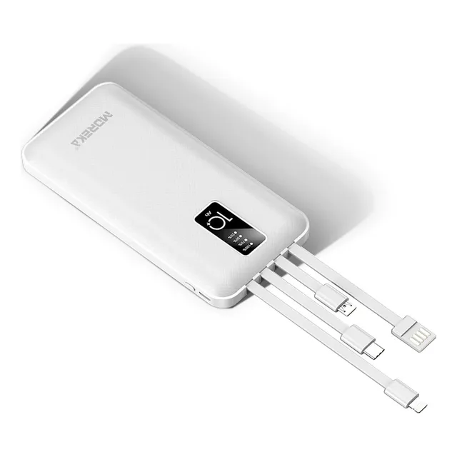 Moreka Power Bank Batería Portátil Carga Rápida 10000mah 4 Cables Blanco