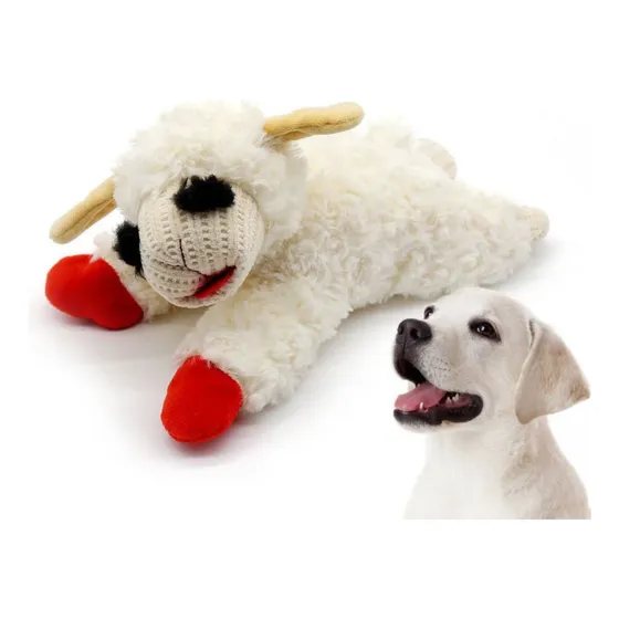 Peluche Oveja Con Texturas Y Sonido Para Mascotas Y Niños Color Blanco con patas rojas