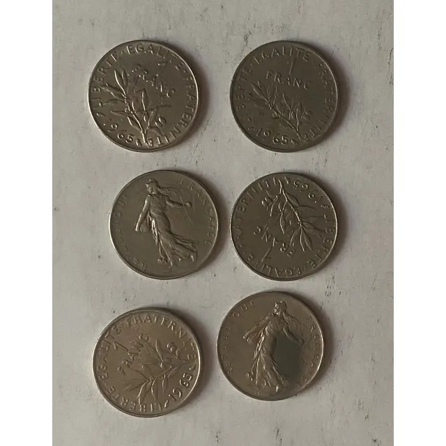 Francia 6 Monedas De 1 Franco De 1965 Lote 948/10m