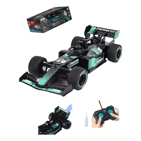 Carrinho Formula 1 Controle Remoto Recarregável Solta Fumaça Cor Preto