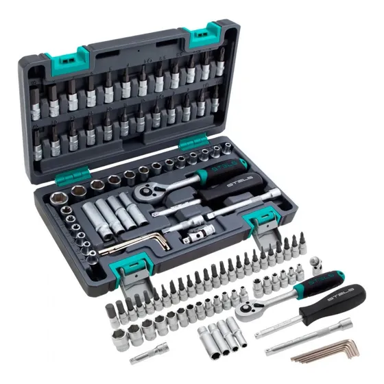 Conjunto de soquete sextavado encaixe 1/4 de 57 peças Stels 1410155