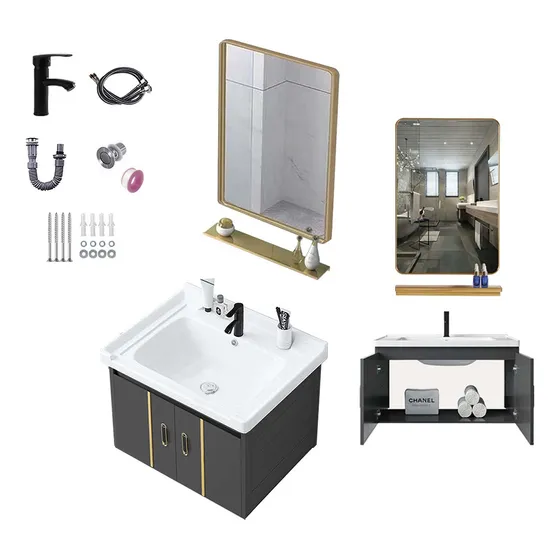 Kit De Lavabo Rectangular Para Baño Con Espejo Armario Grifo