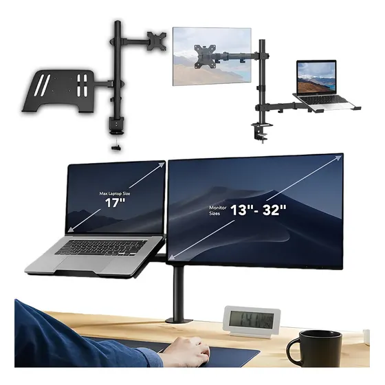Suporte Duplo Articulado De Mesa Para Monitor E Notebook 074