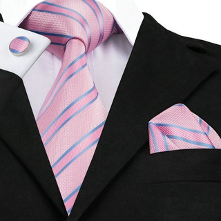 0433 Corbata Seda Jacquard Rosa Rayas Pañuelo Mancuernillas 0433 Corbata Seda Jacquard Rosa Rayas Pañuelo Mancuernillas