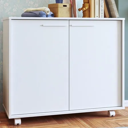 Cômoda Infantil 2 Portas Com Rodízios 90cm Branco