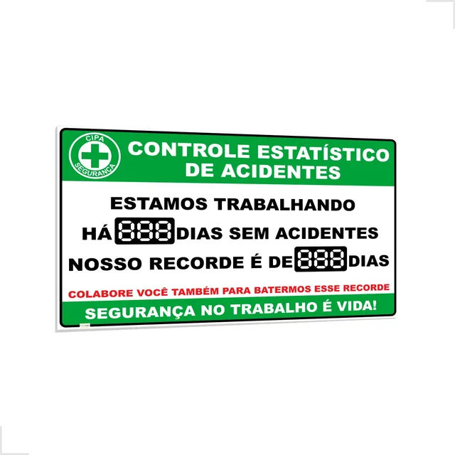 Placa Controle Estatístico De Acidentes 100x60cm Cipa Acm