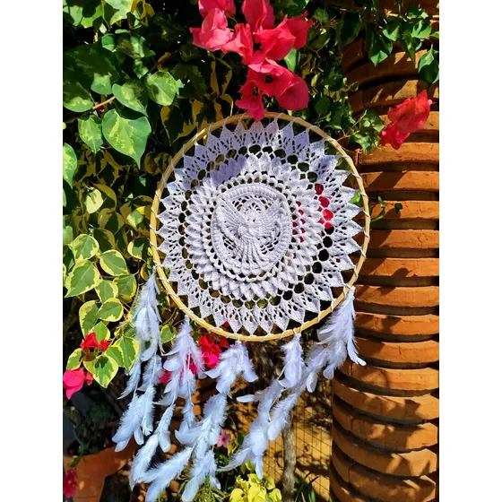 Atrapasueños Con Angel En El Centro, Elaborado A Crochet.