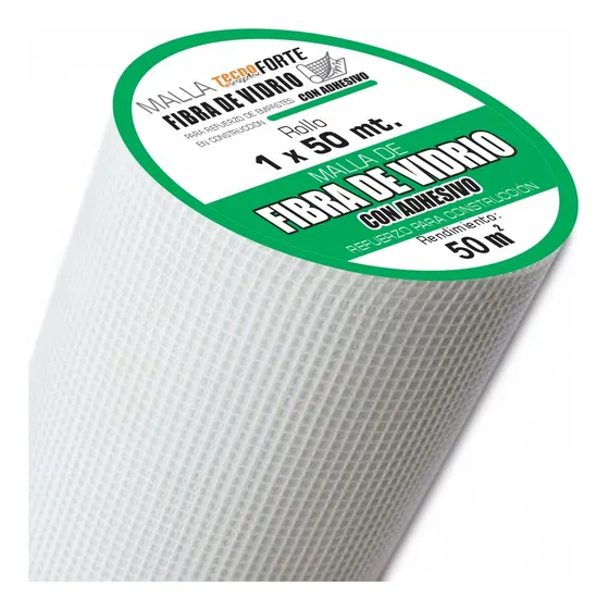 Malla Fibra De Vidrio En Rollo Con Adhesivo  De 1 X 50 Mts. 