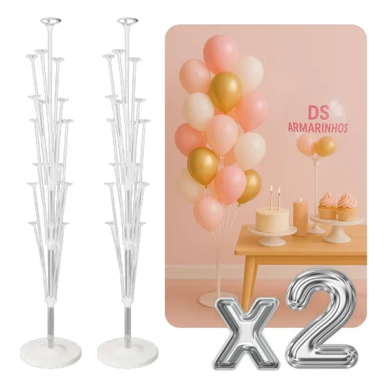 Kit Suporte Para Balão Bexiga De Chão - 1,68 m - 19 Hastes - 2 Und