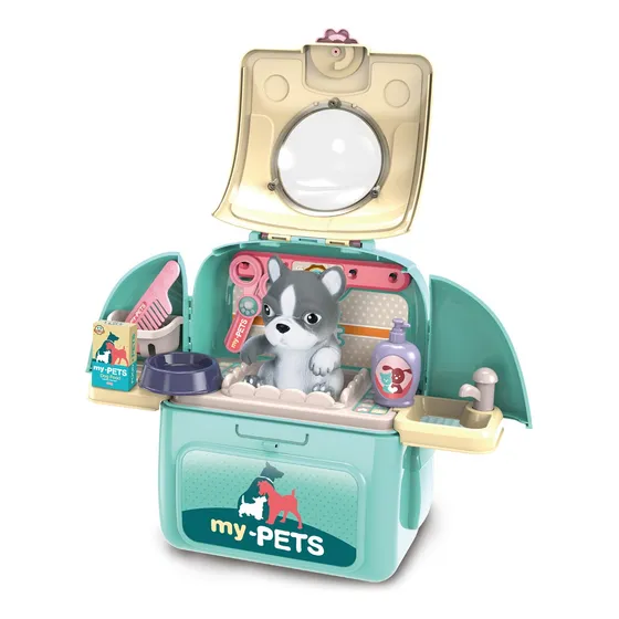 Mochila De Juguete Valija Mascota Con Accesorios Verde Ck613