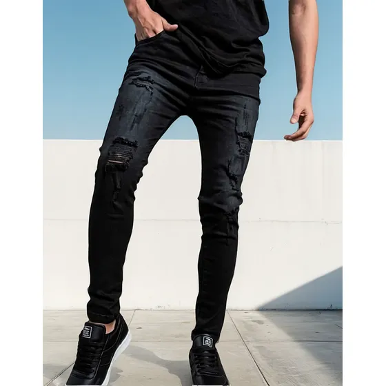 Pantalones Jeans Pitillo Rasgado De Moda Para Caballeros