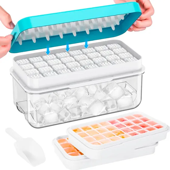 Cubetera Doble Gadnic Bandeja Doble 64 Cubos Con Contenedor y Tapa Celeste
