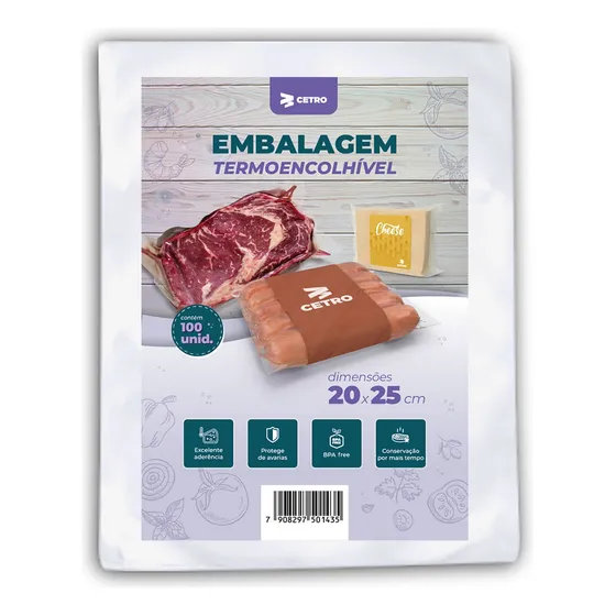 Embalagem A Vácuo Termoencolhível 9 Micras 20x25 - 100 Und