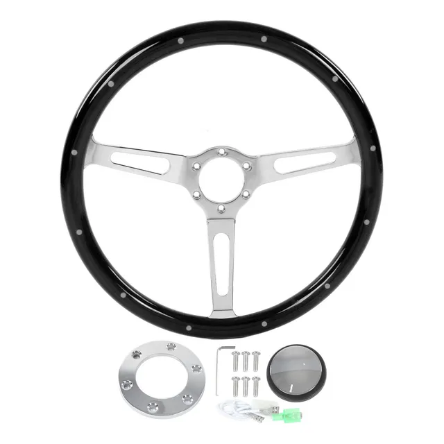 Volante Retro 380mm Clásico Empuñadura Nogal 3 Radios Negro