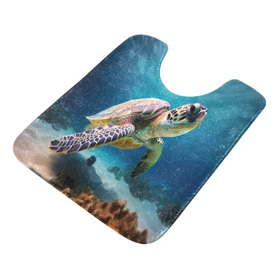 Alfombra Inodoro Forma U Diseño Tortuga Marina 20 X 24 