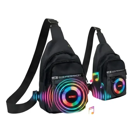 Mochila Pequena Transversal Impermeável Caixas Bluetooth Rgb Preto