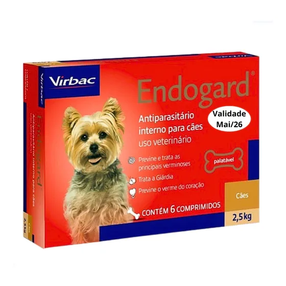 Vermífugo Endogard Para Cães De 2,5kg - 6 Comprimidos Virbac