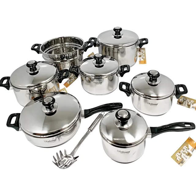 Juego De Ollas Luissant 14 Pcs Acero Inox 18/10 Con Vaporera