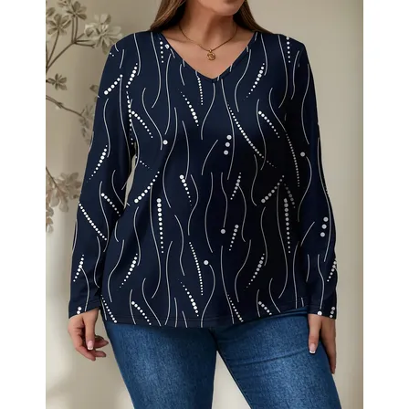 Camiseta Blusa Holgada Cuello En V Estampado A Rayas
