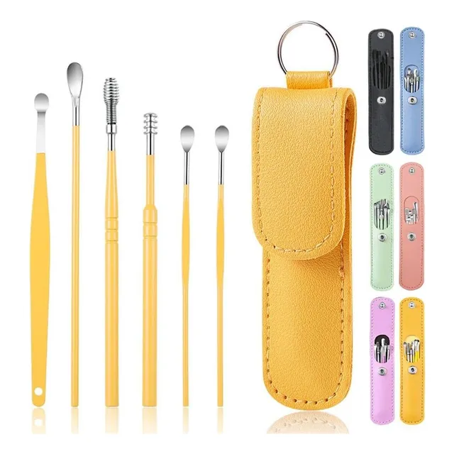 Juego De 6 Pzs Eliminación De Cera Oídos + Estuche De Cuero