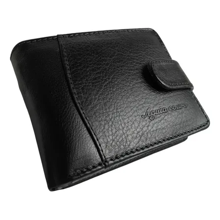 Carteira De Couro Legítimo Masculina Com Fecho Águia Couro, Slim, Porta Cartões, Resistente, Elegante, Presente Perfeito, Alta Durabilidade E Qualidade Premium Preto Liso