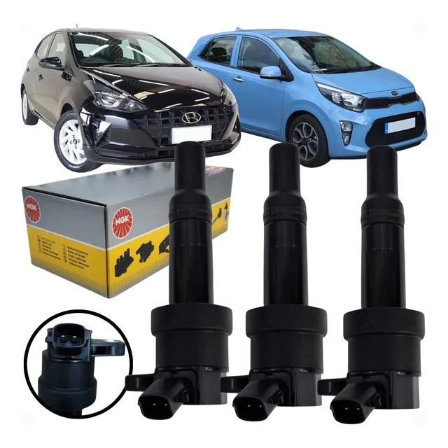 Kit De 3 Bobinas De Ignição Hb20 Picanto 1.0 12v 3 Cilindros
