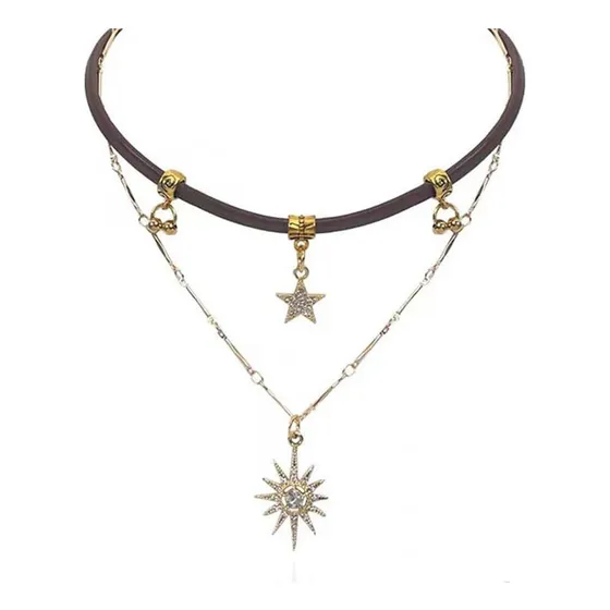 Hwjq Gargantilla Con Estrella De Ocho Puntas, Collar De Cuer