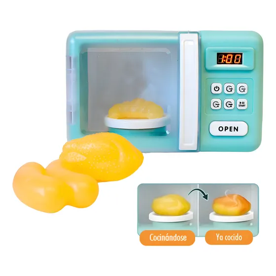 Microondas De Juguete Con Luz Sonido Y Efecto Coccion Horno Color Agua